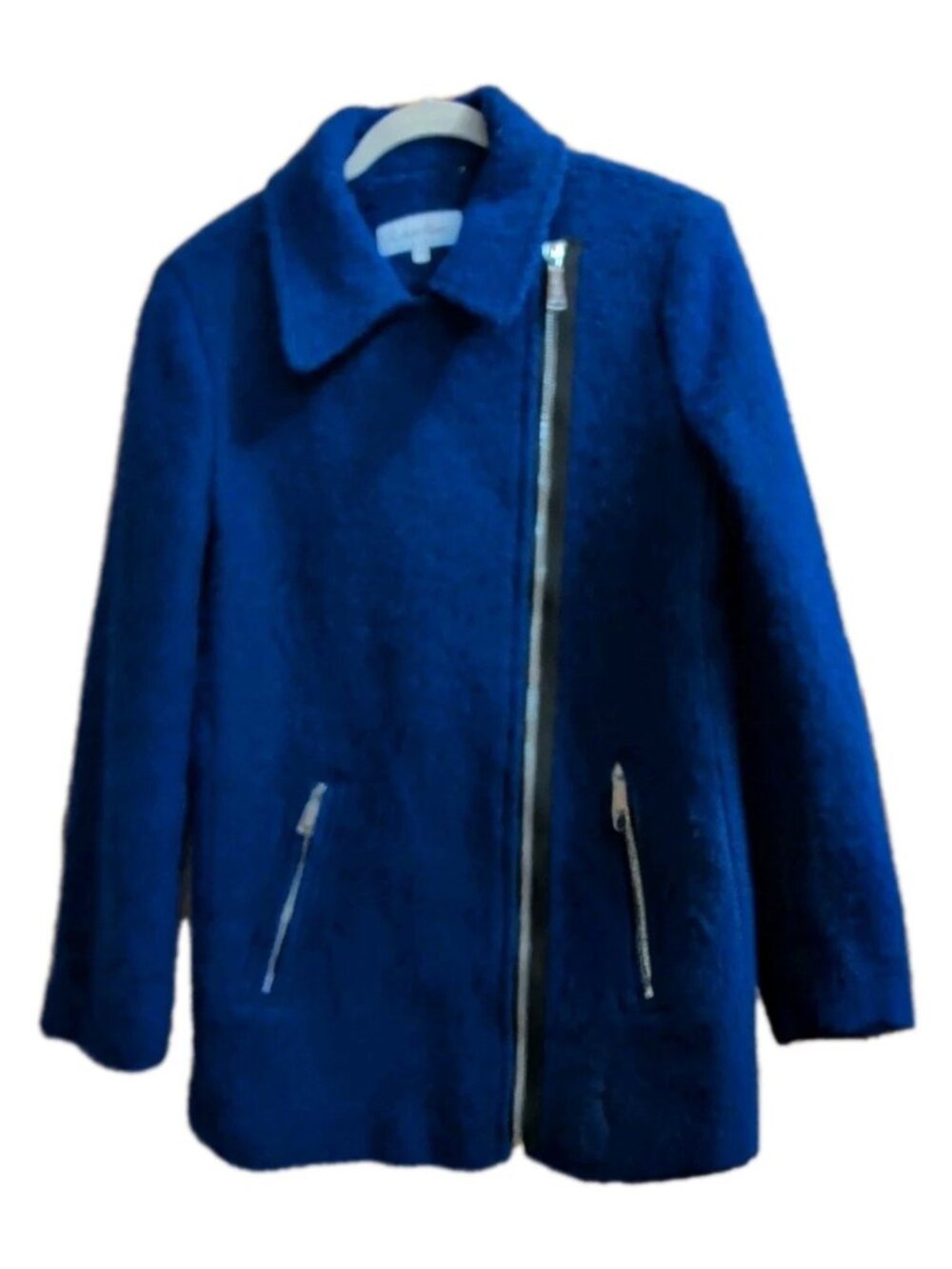 Calvin Klein Coat Womens Med Wool Blend Asymmetrical Zip Blue Career Old Money